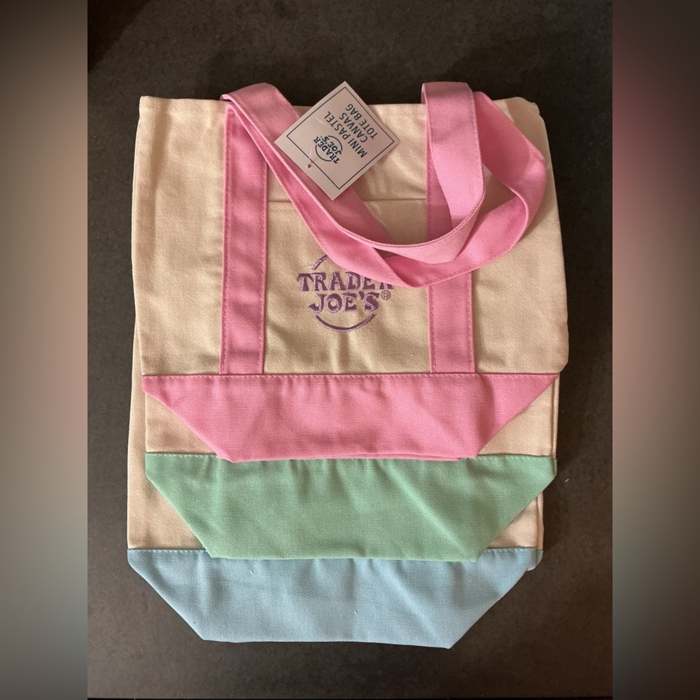 Trader Joe's Pink, Blue and Mint Tote Bag Set of 3